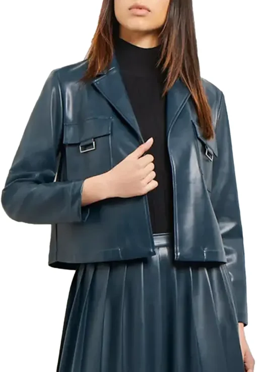 womens-blue-faux-leather-crop-blazer