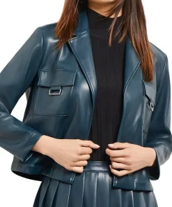 womens-blue-faux-leather-crop-blazer
