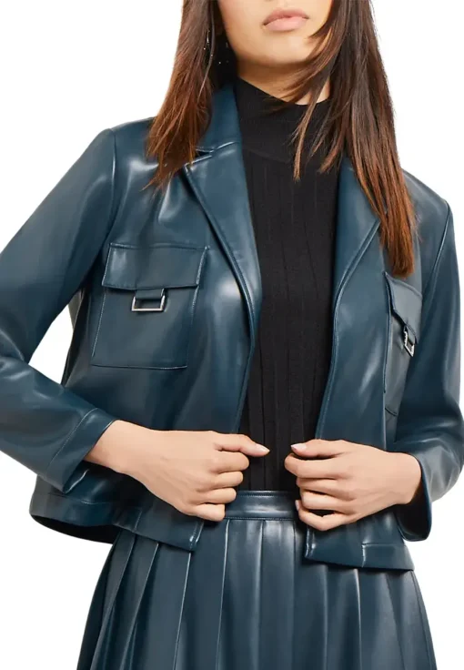womens-blue-faux-leather-crop-blazer
