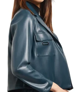 womens-blue-faux-leather-crop-blazer