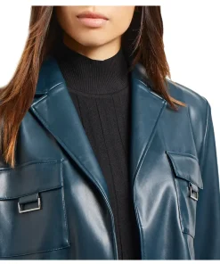 womens-blue-faux-leather-crop-blazer