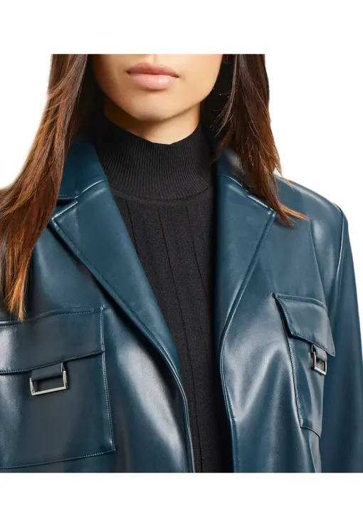 womens-blue-faux-leather-crop-blazer