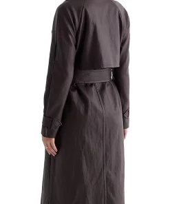 womens-brown-faux-leather-belted-trench-coat