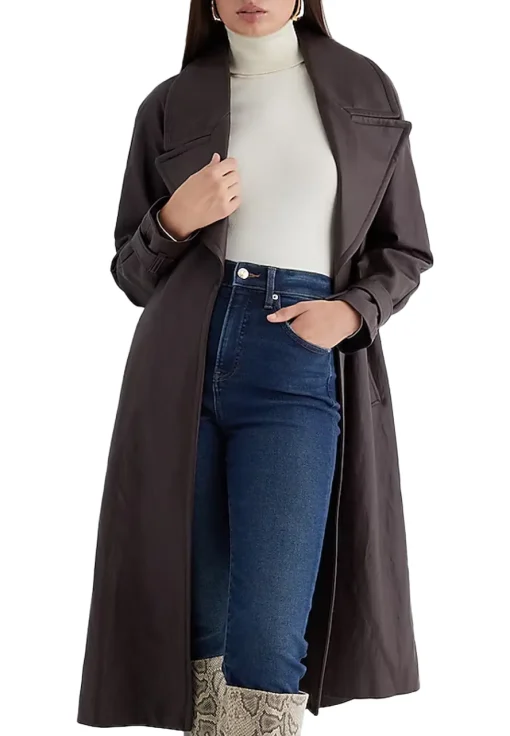 womens-brown-faux-leather-belted-trench-coat