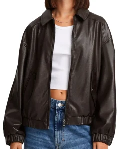 womens-faux-leather-brown-bomber-jacket