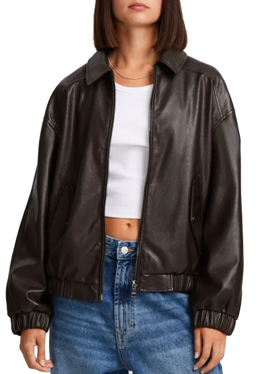 womens-faux-leather-brown-bomber-jacket