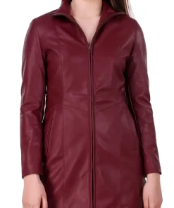 womens-burgundy-faux-leather-long-jacket