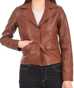 womens-casual-brown-faux-leather-short-coat