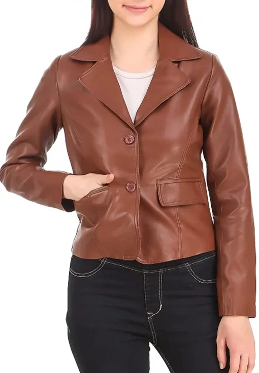 womens-casual-brown-faux-leather-short-coat