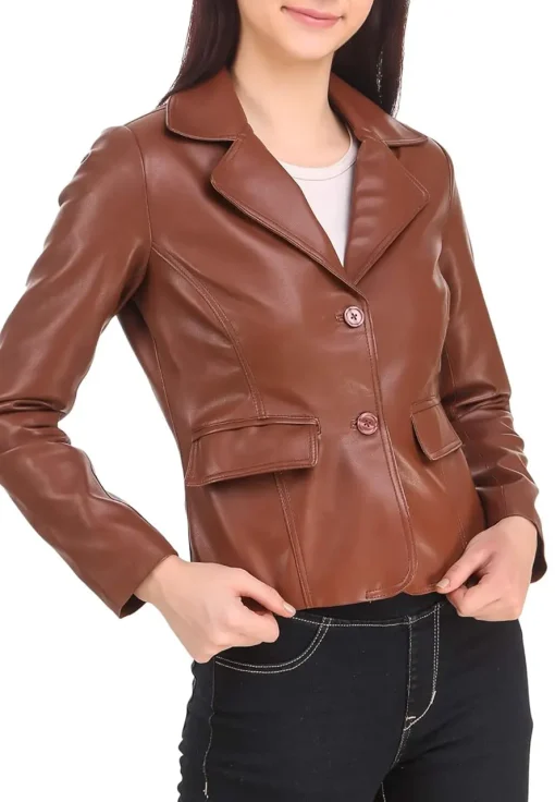 womens-casual-brown-faux-leather-short-coat