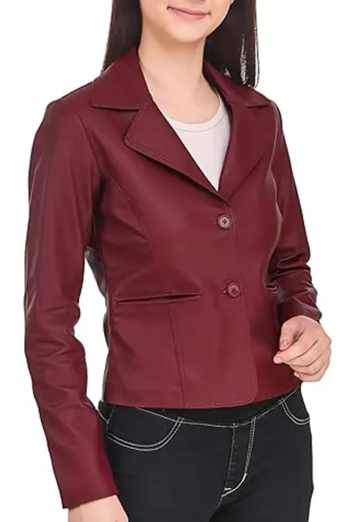 womens-casual-burgundy-faux-leather-short-coat