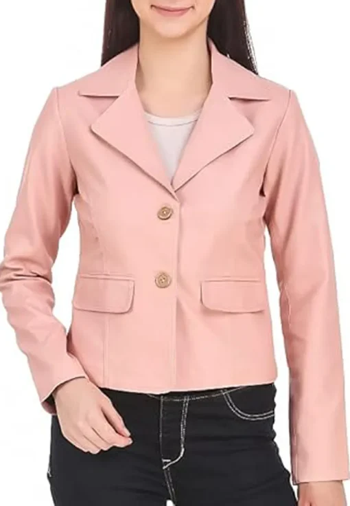 womens-casual-pink-faux-leather-short-coat