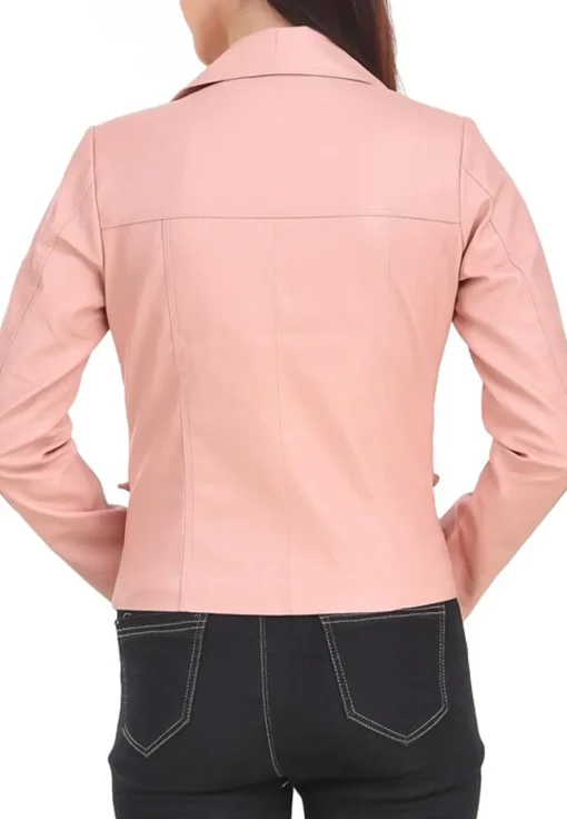 womens-casual-pink-faux-leather-short-coat