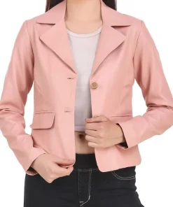 womens-casual-pink-faux-leather-short-coat