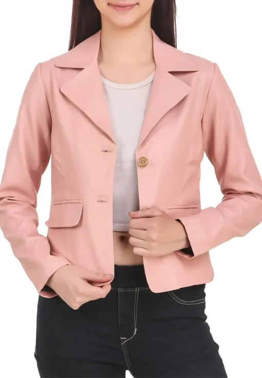 womens-casual-pink-faux-leather-short-coat