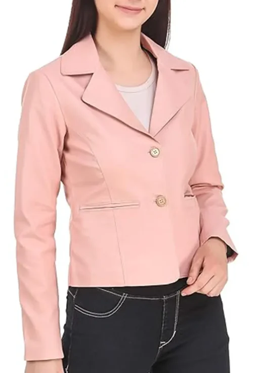 womens-casual-pink-faux-leather-short-coat