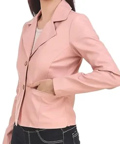 womens-casual-pink-faux-leather-short-coat
