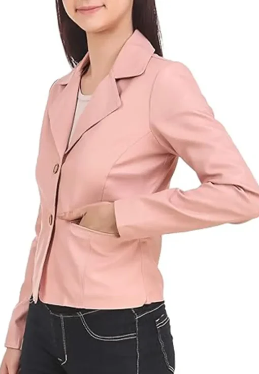 womens-casual-pink-faux-leather-short-coat