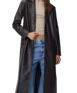 womens-chocolate-brown-faux-leather-trench-coat