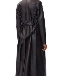 womens-chocolate-brown-faux-leather-trench-coat