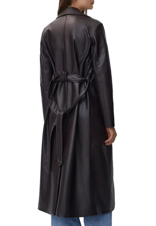 womens-chocolate-brown-faux-leather-trench-coat