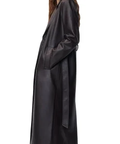 womens-chocolate-brown-faux-leather-trench-coat