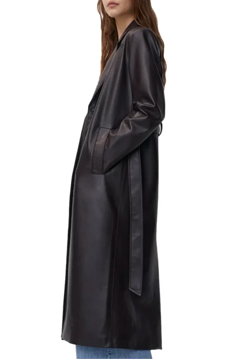 womens-chocolate-brown-faux-leather-trench-coat