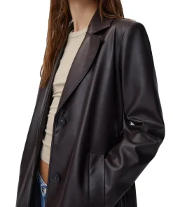 womens-chocolate-brown-faux-leather-trench-coat