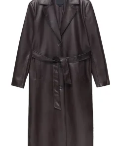 womens-chocolate-brown-faux-leather-trench-coat