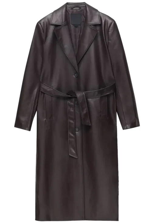 womens-chocolate-brown-faux-leather-trench-coat