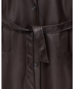 womens-chocolate-brown-faux-leather-trench-coat