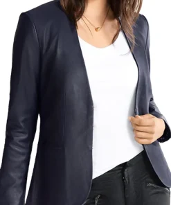 womens-classic-blue-faux-leather-blazer