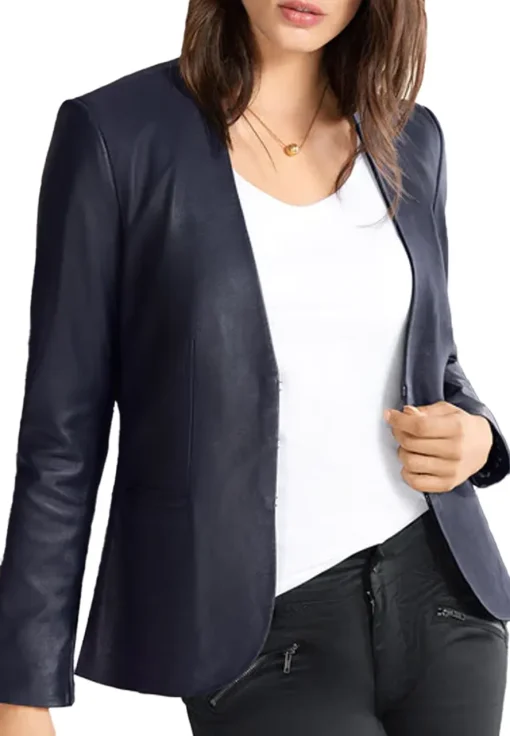 womens-classic-blue-faux-leather-blazer