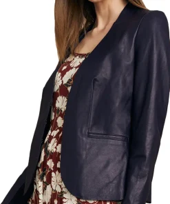 womens-classic-blue-faux-leather-blazer