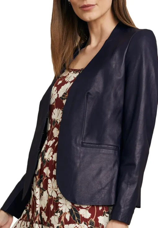 womens-classic-blue-faux-leather-blazer