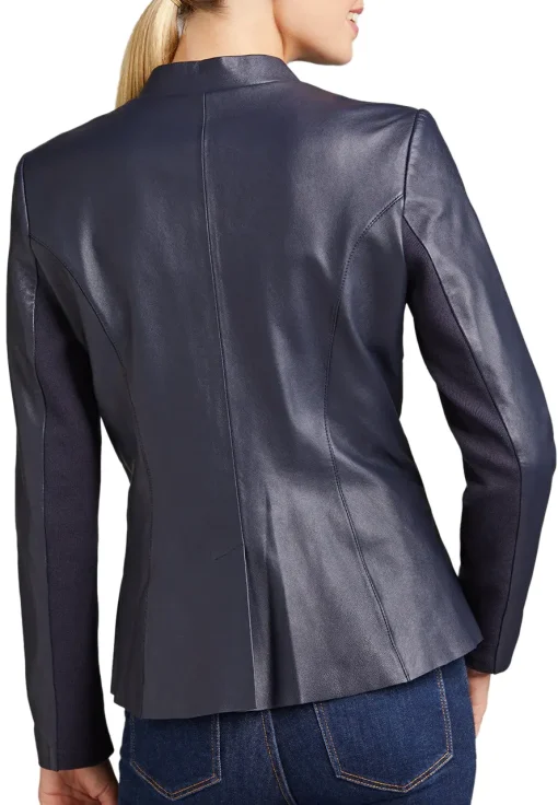 womens-classic-blue-faux-leather-blazer
