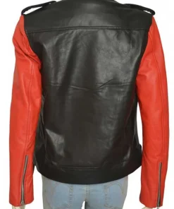 womens-collarless-black-faux-leather-biker-jacket-with-red-sleeves