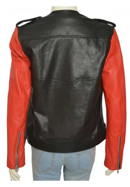 womens-collarless-black-faux-leather-biker-jacket-with-red-sleeves