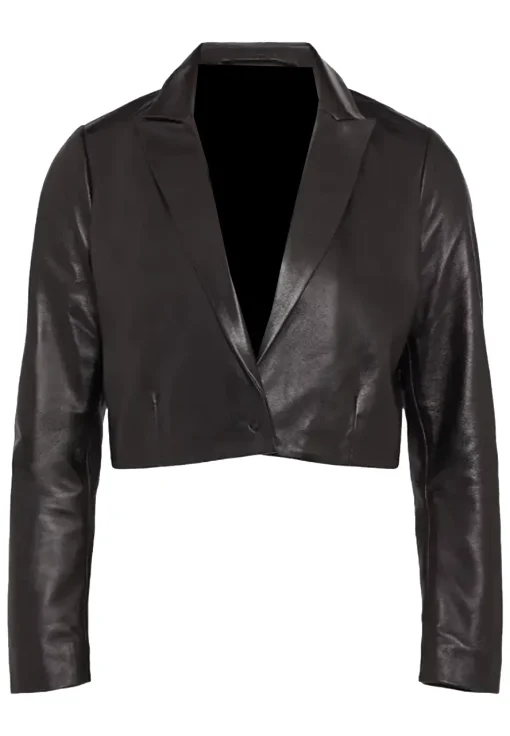 womens-cropped-black-faux-leather-blazer