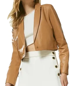 womens-cropped-tan-faux-leather-blazer