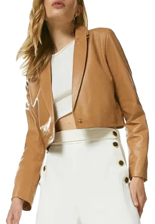 womens-cropped-tan-faux-leather-blazer
