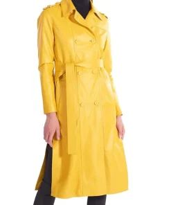 womens-double-breast-yellow-faux-leather-long-coat