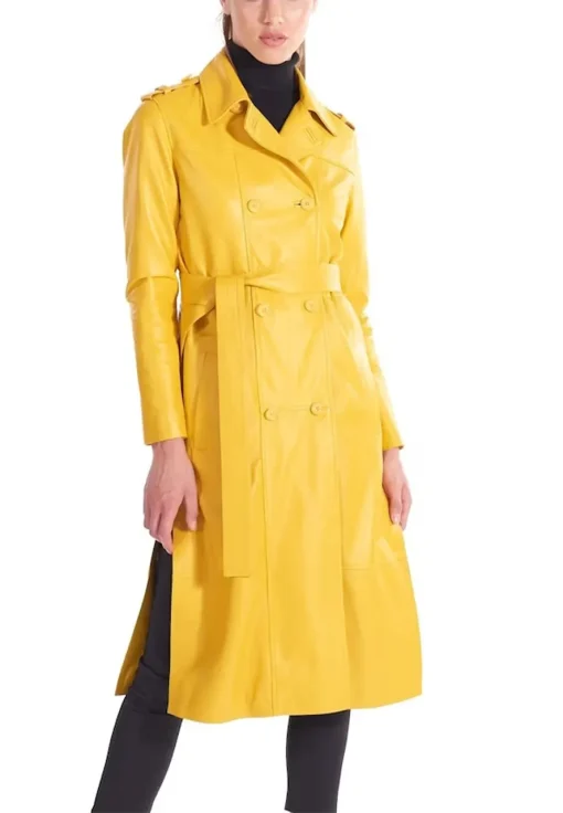 womens-double-breast-yellow-faux-leather-long-coat