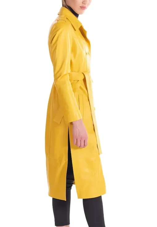 womens-double-breast-yellow-faux-leather-long-coat