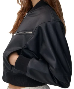 womens-faux-leather-black-bomber-jacket