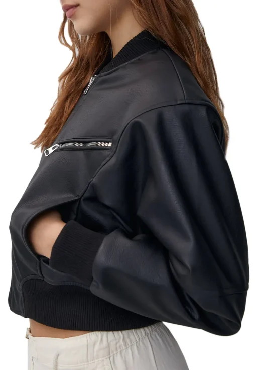 womens-faux-leather-black-bomber-jacket