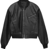 womens-faux-leather-black-bomber-jacket