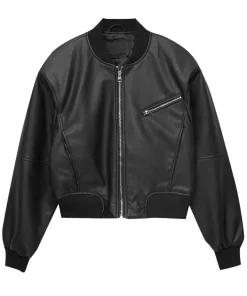 womens-faux-leather-black-bomber-jacket