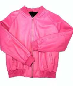 womens-faux-leather-pink-bomber-jacket