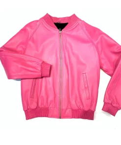 womens-faux-leather-pink-bomber-jacket